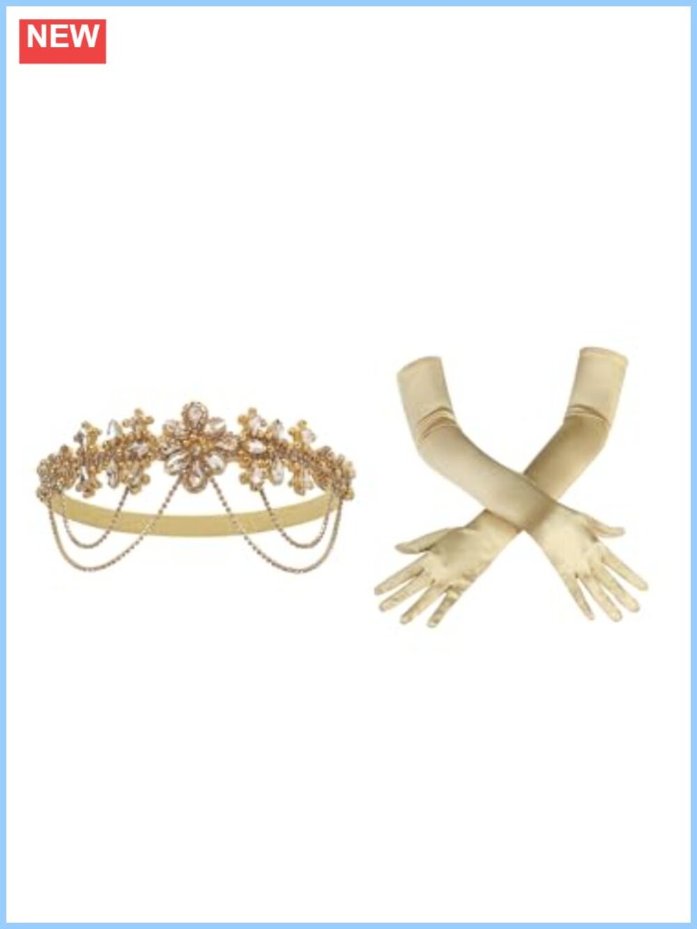 Rhinestone Flapper Headpiece & Satin Elbow Gloves Set